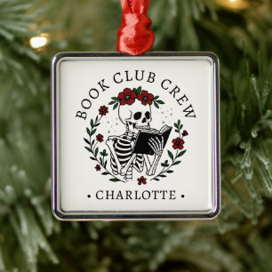 Funny Book Club Crew Quote Personalised Christmas Metal Ornament