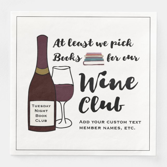 Funny Book Club | Drink Wine Club Girls Night Out Napkin (Front)