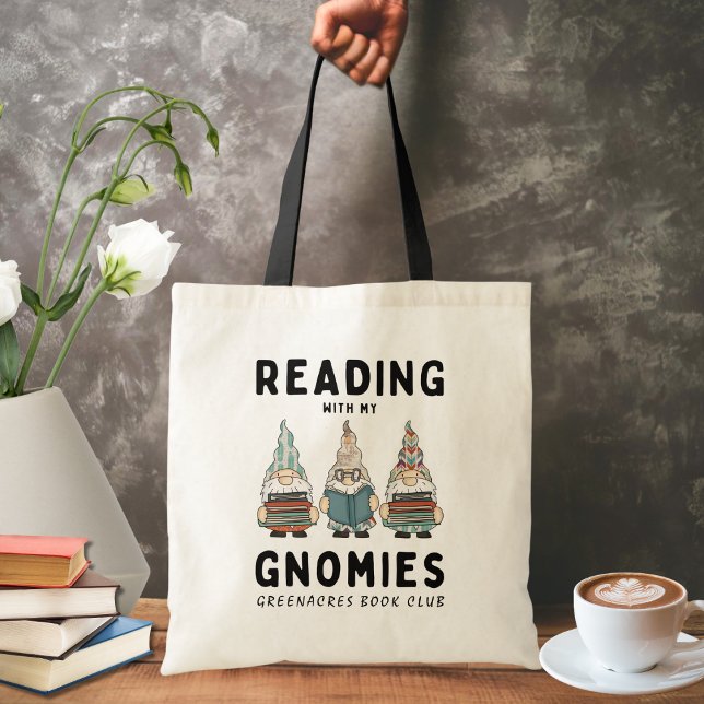 Funny Book Club Name Reading With My Gnomies Tote Bag (Creator Uploaded)