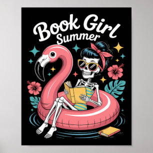 Funny Book Girl Summer Skeleton Reading Books Love Poster