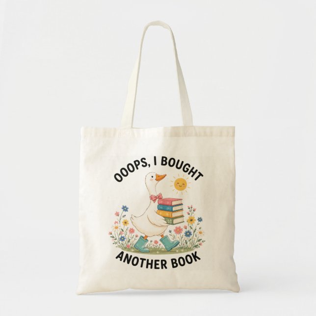 Funny Book Haul Walking Goose with Stack of Books Tote Bag (Front)