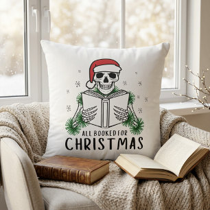 Funny Book Lover Christmas Reading Skeleton Cushion