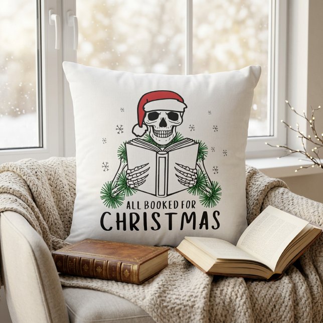 Funny Book Lover Christmas Reading Skeleton Cushion (Creator Uploaded)
