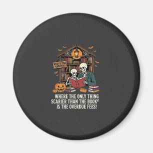 Funny Book Lover Halloween Skeleton Library Design Magnet