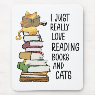 Funny Book Lover Kitty Reading Bookworm Cute Cat Mouse Pad