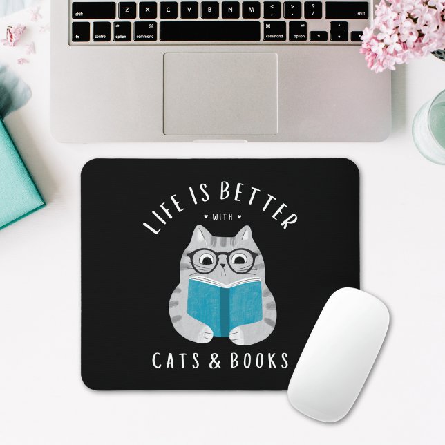 Funny Book Lover Reading Cat Mouse Pad (Creator Uploaded)