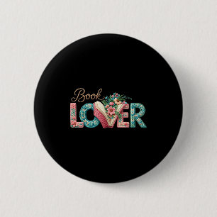Funny book lover vintage bookworm floral reading 6 cm round badge