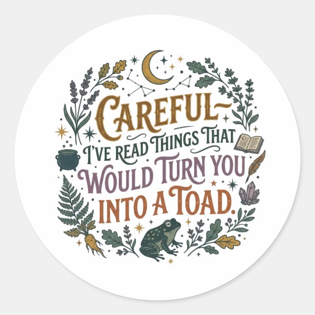 Funny Book Lover Witchy Reading Quote Classic Round Sticker (Front)