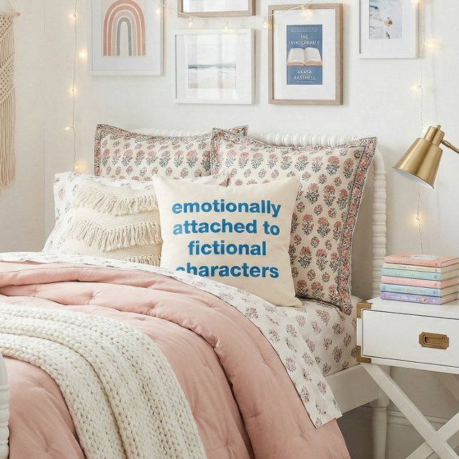 Funny Book Lovers Emotion Quote Humour Bookish Blu Cushion (Creator Uploaded)