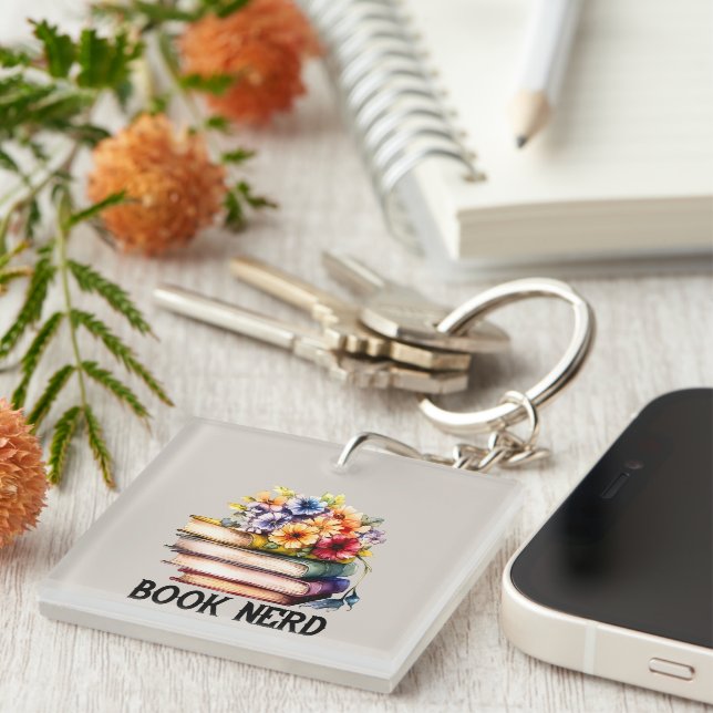 Funny book nerd word art  key ring (Front Right)