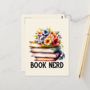 Funny book nerd word art  postcard