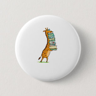 Funny Book Reading Giraffe I Love My Library   6 Cm Round Badge