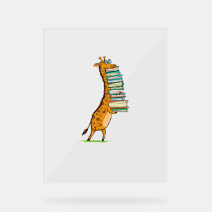 Funny Book Reading Giraffe I Love My Library Acrylic Sign