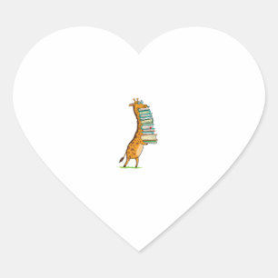 Funny Book Reading Giraffe I Love My Library Heart Sticker
