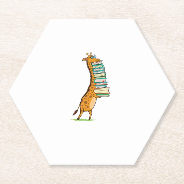 Funny Book Reading Giraffe I Love My Library   Paper Coaster (Front)