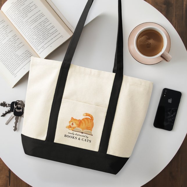 Funny Bookish Ginger Cat Lover Quote Tote Bag (Creator Uploaded)