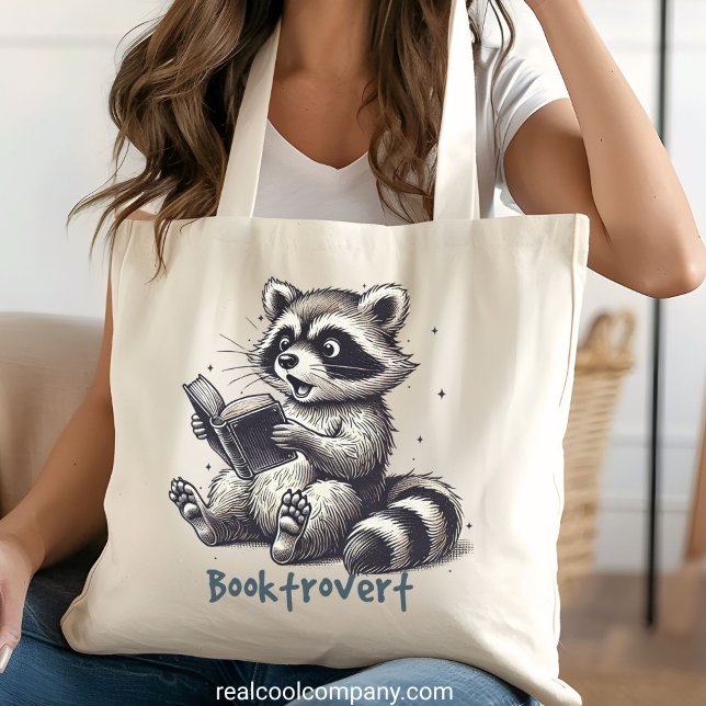 Funny Booktrovert Racoon  Large Tote Bag (Creator Uploaded)