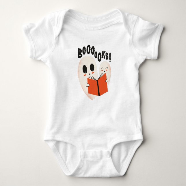 Funny Bookworm Ghost Halloween Costume Boooooks Baby Bodysuit (Front)