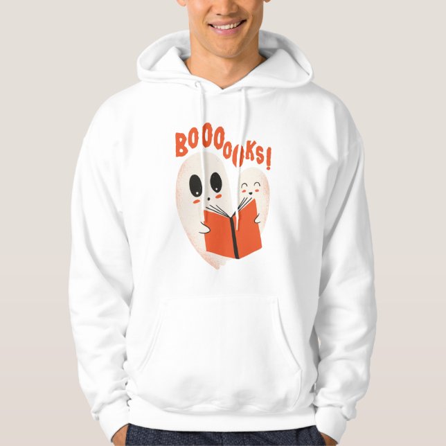 Funny Bookworm Ghost Halloween Costume Boooooks Hoodie (Front)