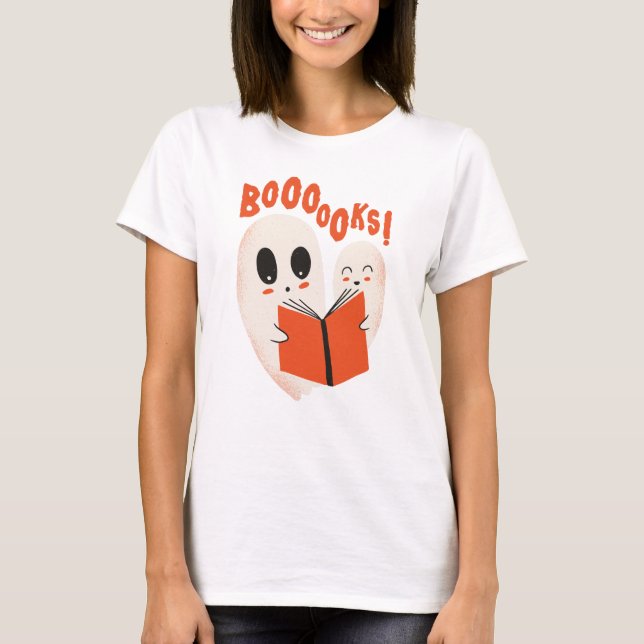 Funny Bookworm Ghost Halloween Costume Boooooks T-Shirt (Front)