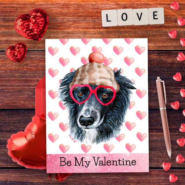 Funny Border Collie Be My Valentine Dog Valentines Holiday Postcard (Creator Uploaded)