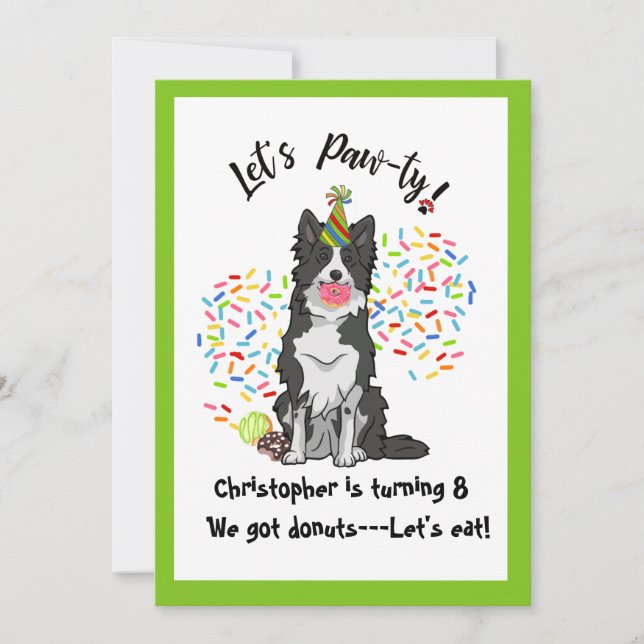 Funny Border Collie Birthday Party Invitation (Front)