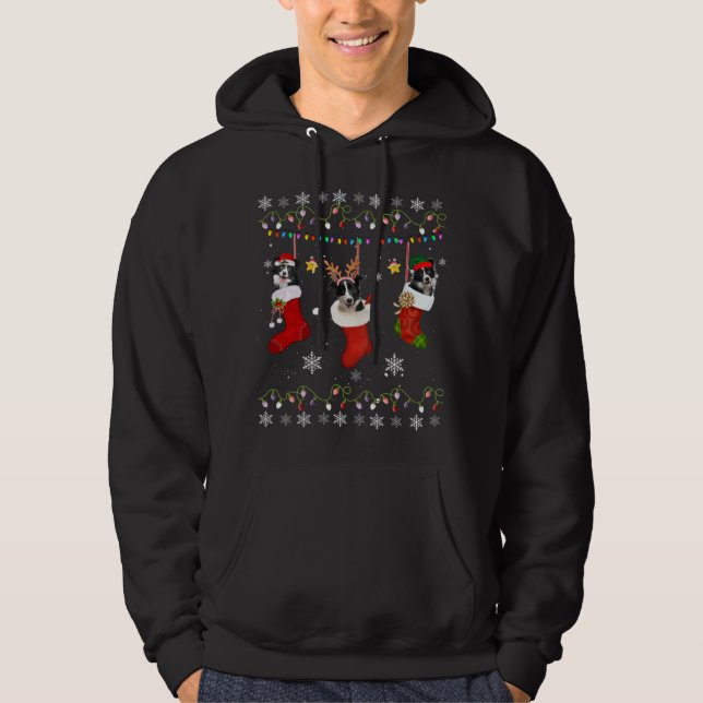 Funny Border Collie Christmas Socks Lights Gift Do Hoodie (Front)