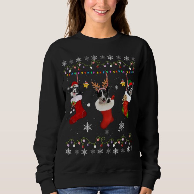 Funny Border Collie Christmas Socks Lights Gift Do Sweatshirt (Front)