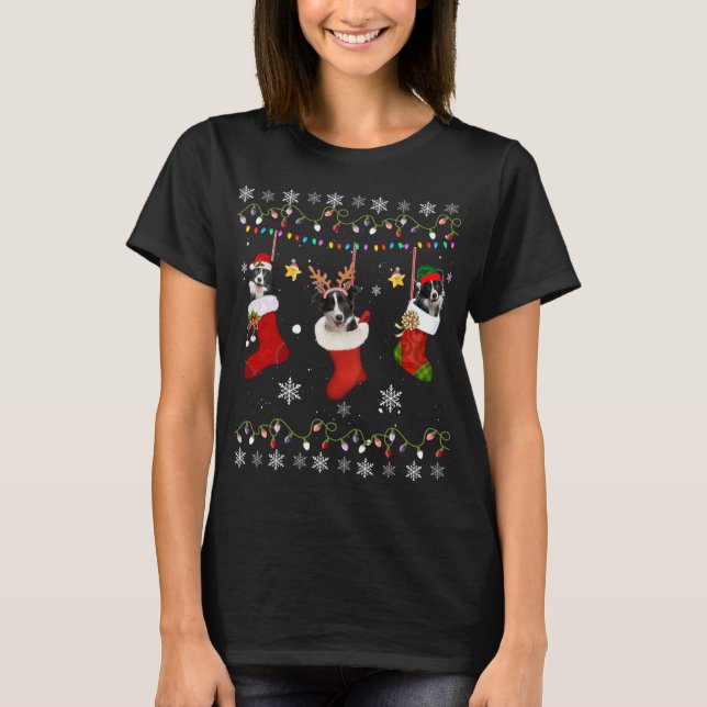 Funny Border Collie Christmas Socks Lights Gift Do T-Shirt (Front)