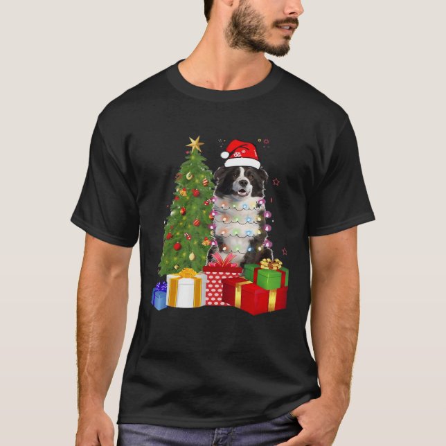 Funny Border Collie Christmas Tree Merry Christmas T-Shirt (Front)