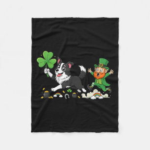 Funny Border Collie Clover St Patricks Day Womens Fleece Blanket
