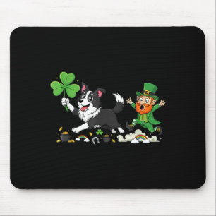 Funny Border Collie Clover St Patricks Day Womens Mouse Pad