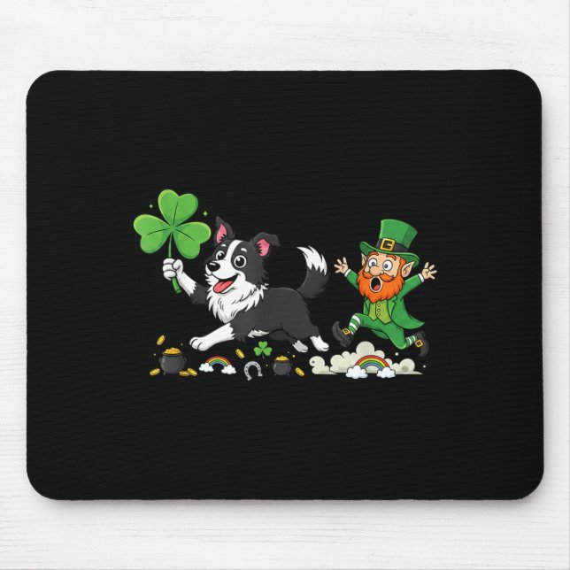 Funny Border Collie Clover St Patricks Day Womens Mouse Pad (Front)
