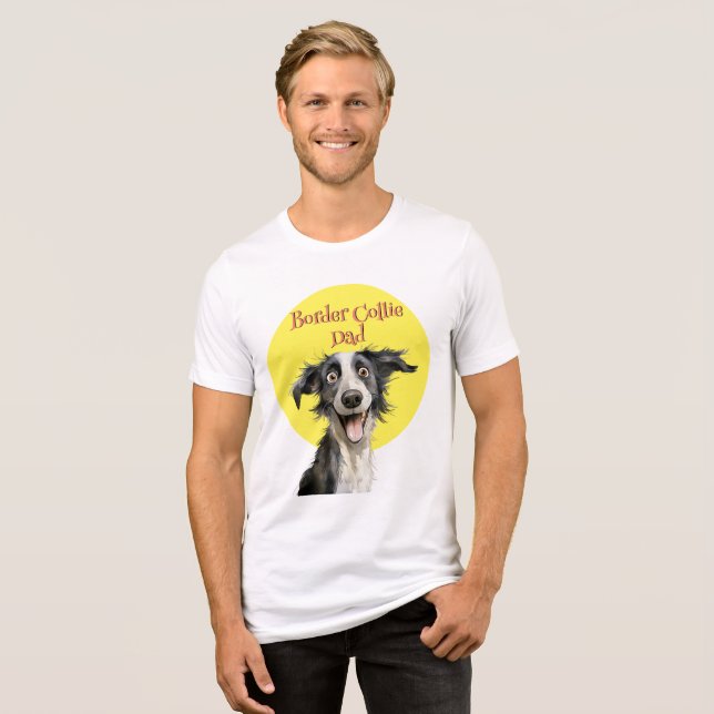 Funny Border Collie Dad Dog Illustration Tri-Blend Shirt (Front Full)