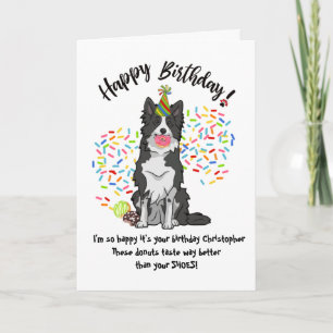 Funny Border Collie Dog Birthday Card Doughnuts
