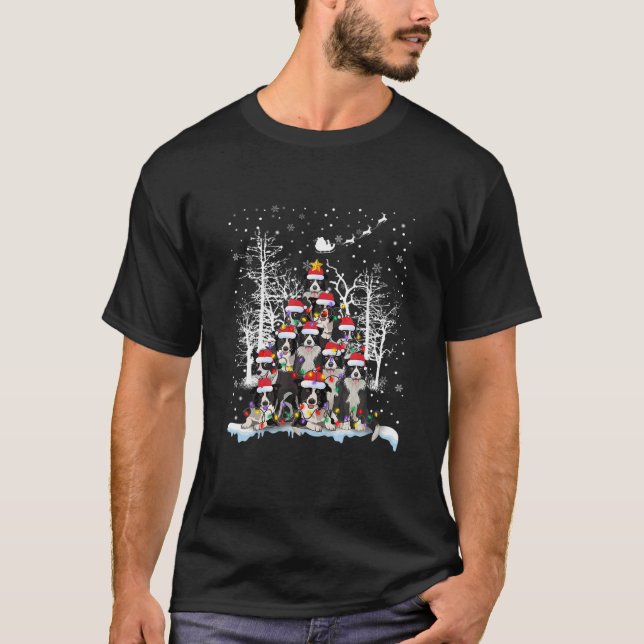 Funny Border Collie Dog Christmas Tree Matching Do T-Shirt (Front)