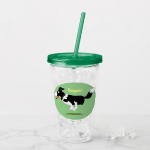 Funny Border Collie dog running cartoon Acrylic Tumbler