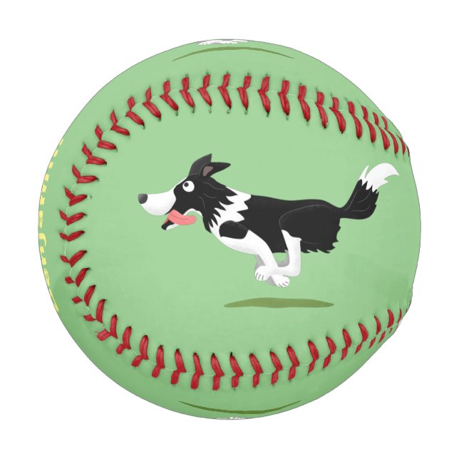 Funny Border Collie dog running cartoon Baseball (Front Left)