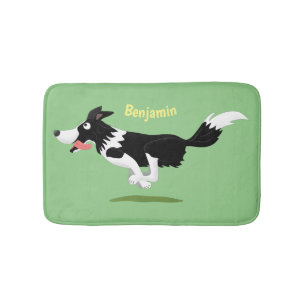 Funny Border Collie dog running cartoon Bath Mat
