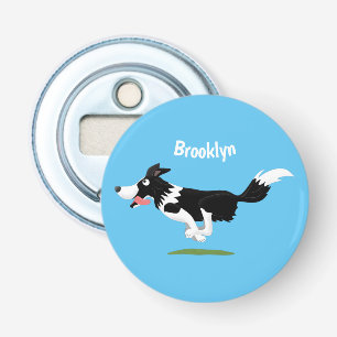 Funny Border Collie dog running cartoon Bottle Opener