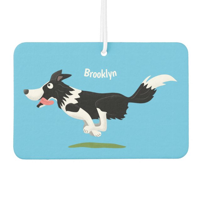 Funny Border Collie dog running cartoon Car Air Freshener (Front)