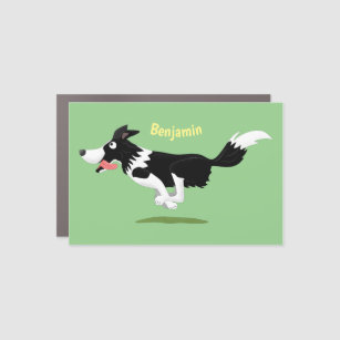 Funny Border Collie dog running cartoon Car Magnet