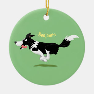 Funny Border Collie dog running cartoon Ceramic Ornament