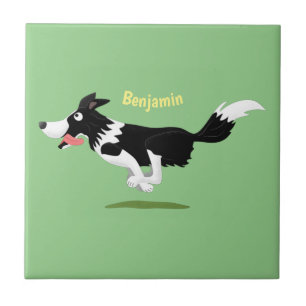 Funny Border Collie dog running cartoon Ceramic Tile