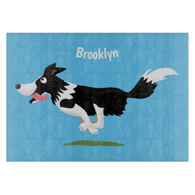 Funny Border Collie dog running cartoon Cutting Board (Front)
