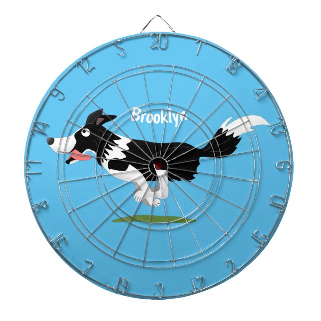 Funny Border Collie dog running cartoon Dartboard (Front)