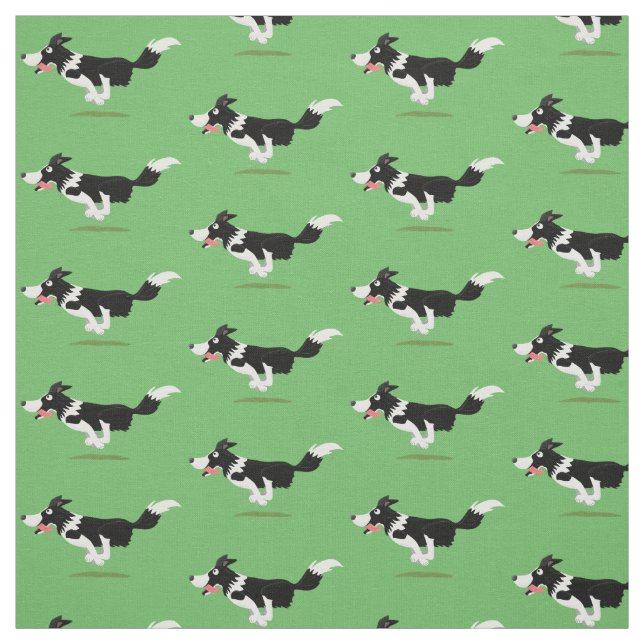 Funny Border Collie dog running cartoon Fabric (Swatch)
