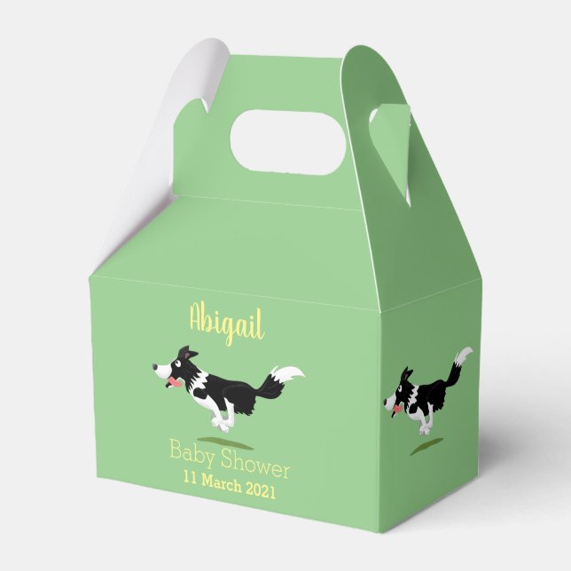 Funny Border Collie dog running cartoon Favour Box (Front Side)