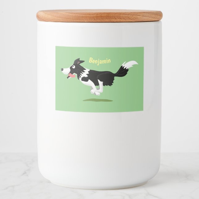 Funny Border Collie dog running cartoon Food Label (Front)