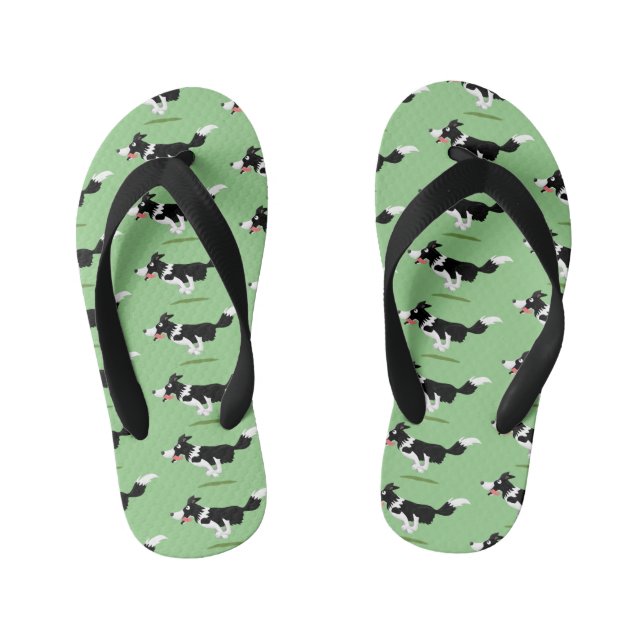 Funny Border Collie dog running cartoon Kid's Thongs (Footbed)